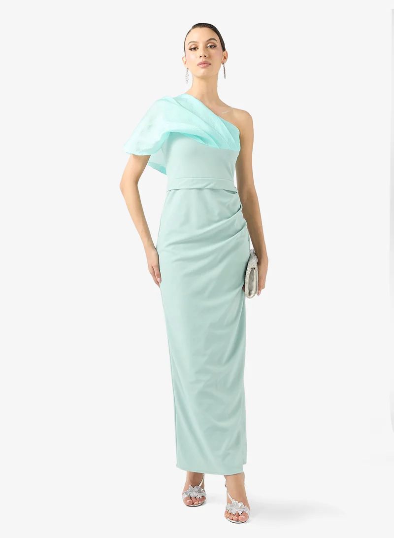 One Shoulder Embellished  Drape Dress With Slit