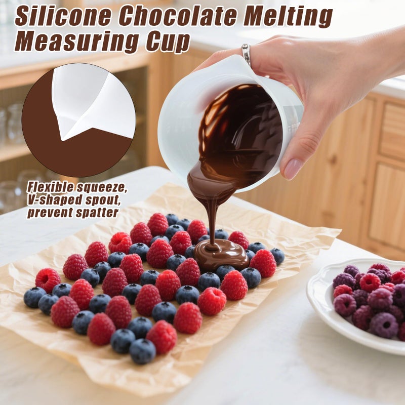 Juome Silicone Chocolate Melting Cup Set with 4PCS Silicone Measuring Cups for Melting Chocolate (250ml, 350ml) & 4PCS Jar Spatulas, Heat-Resistant, Baking Supplies Accessories for DIY Chocolate Molds - Image 5