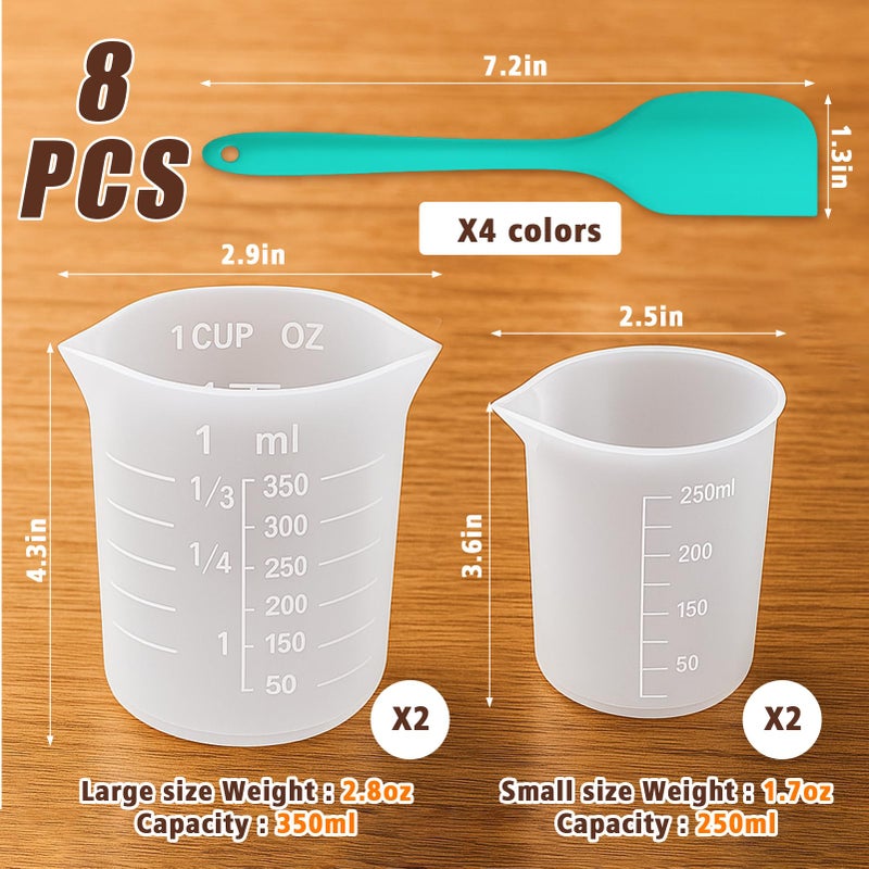 Juome Silicone Chocolate Melting Cup Set with 4PCS Silicone Measuring Cups for Melting Chocolate (250ml, 350ml) & 4PCS Jar Spatulas, Heat-Resistant, Baking Supplies Accessories for DIY Chocolate Molds - Image 2