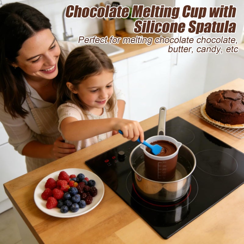 Juome Silicone Chocolate Melting Cup Set with 4PCS Silicone Measuring Cups for Melting Chocolate (250ml, 350ml) & 4PCS Jar Spatulas, Heat-Resistant, Baking Supplies Accessories for DIY Chocolate Molds - Image 3