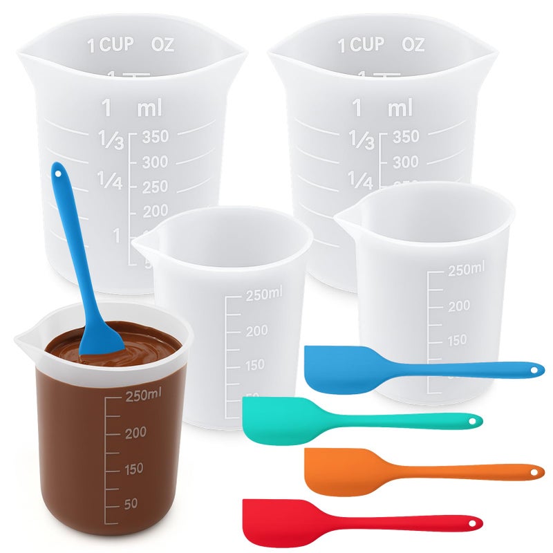 Juome Silicone Chocolate Melting Cup Set with 4PCS Silicone Measuring Cups for Melting Chocolate (250ml, 350ml) & 4PCS Jar Spatulas, Heat-Resistant, Baking Supplies Accessories for DIY Chocolate Molds - Image 1