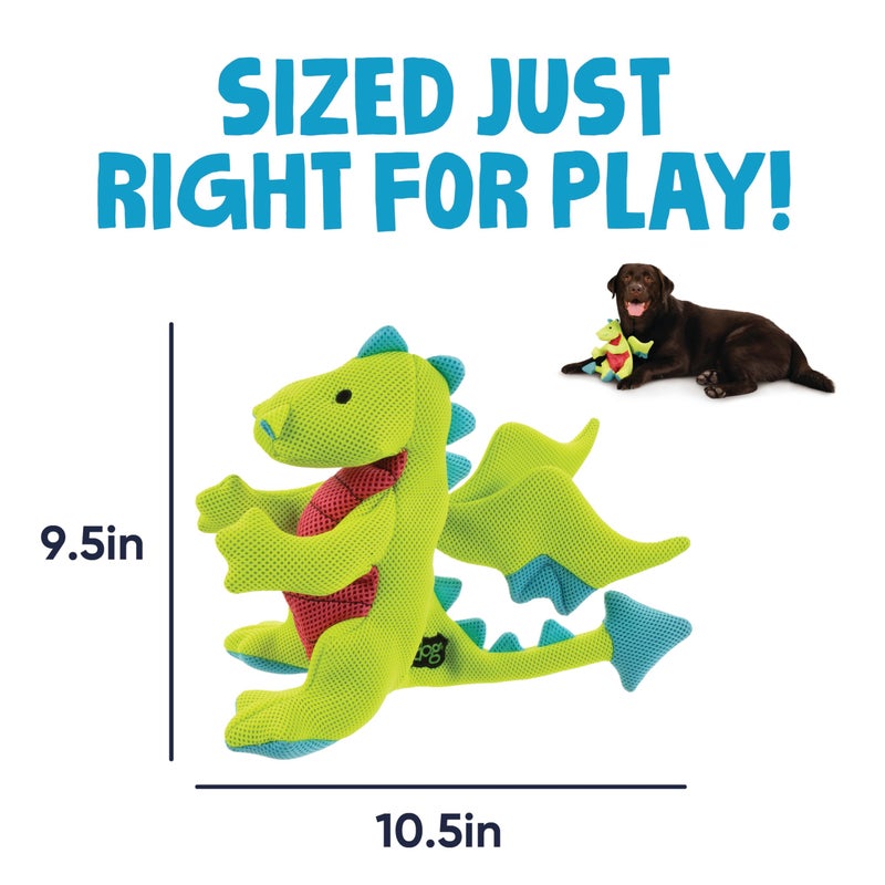 goDog Dragons Squeaky Plush Dog Toy with Double Chew Guard Technology, Durable Fabric & Squeaker for Active Play, Green, Large - Image 3