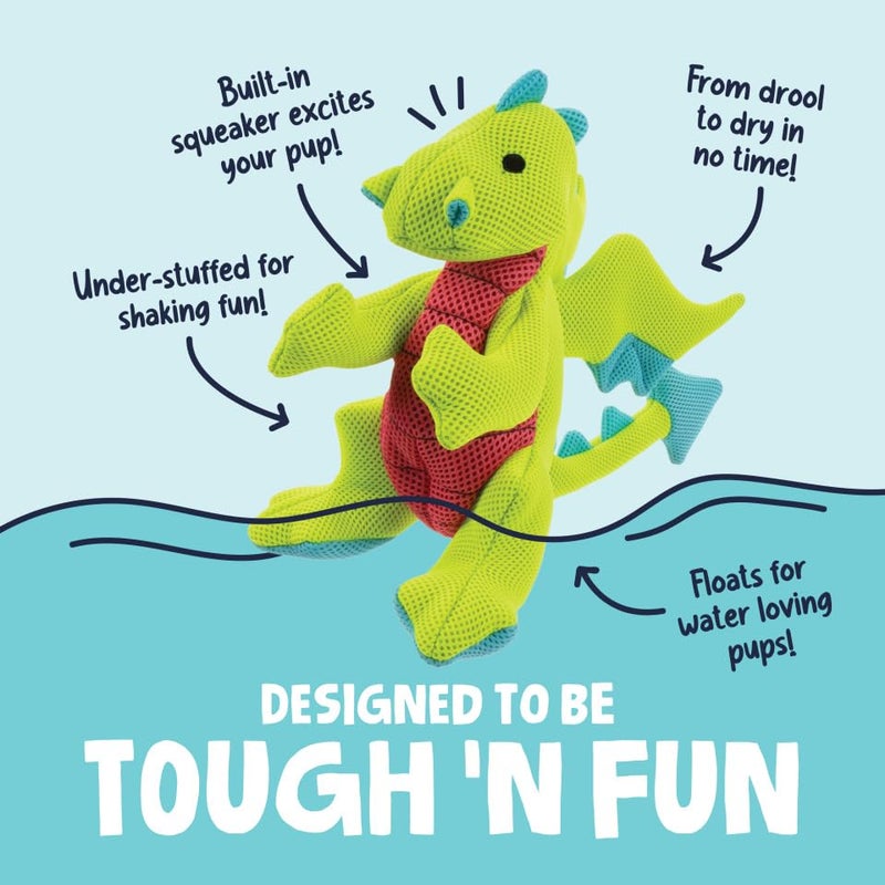 goDog Dragons Squeaky Plush Dog Toy with Double Chew Guard Technology, Durable Fabric & Squeaker for Active Play, Green, Large - Image 2
