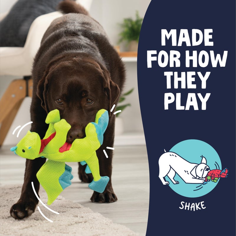 goDog Dragons Squeaky Plush Dog Toy with Double Chew Guard Technology, Durable Fabric & Squeaker for Active Play, Green, Large - Image 5