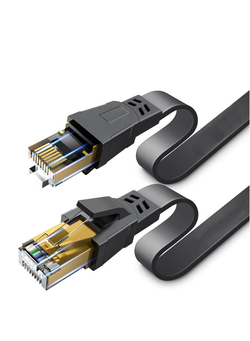 Cat8 Ethernet Cable, 30 Meters 40GBPS 2000Mhz Flat LAN Network Cable, High Speed Shielded Internet Network Patch Cord with Gold Plated RJ45 Connector for Modem, Router, Switch, PS5/PS4/PS3, Xbox - Image 1
