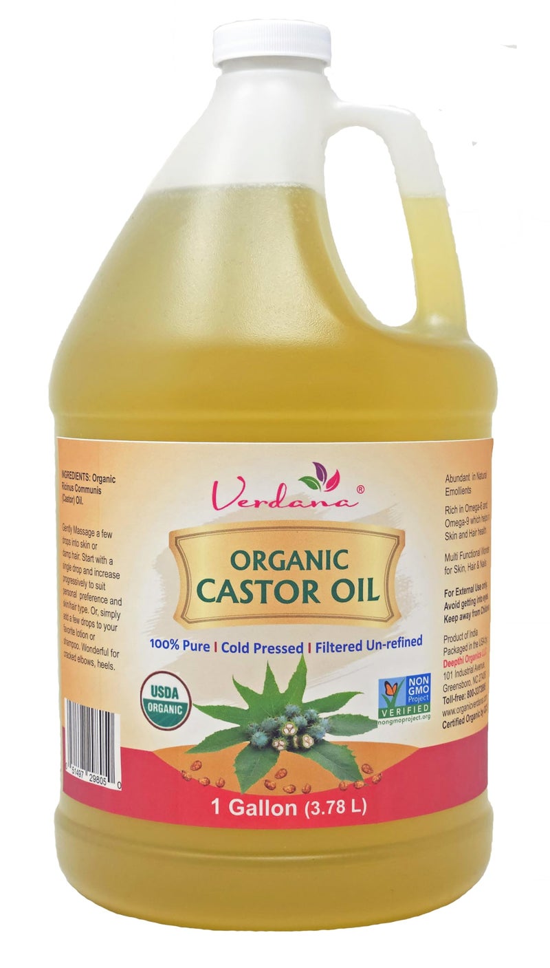 زيت الخروع العضوي فيردانا 1 جالون بالجملة USDA عضوي مضغوط على البارد خالي من الهكسان لنمو الشعر والرموش والبشرة حزم زيت الخروع