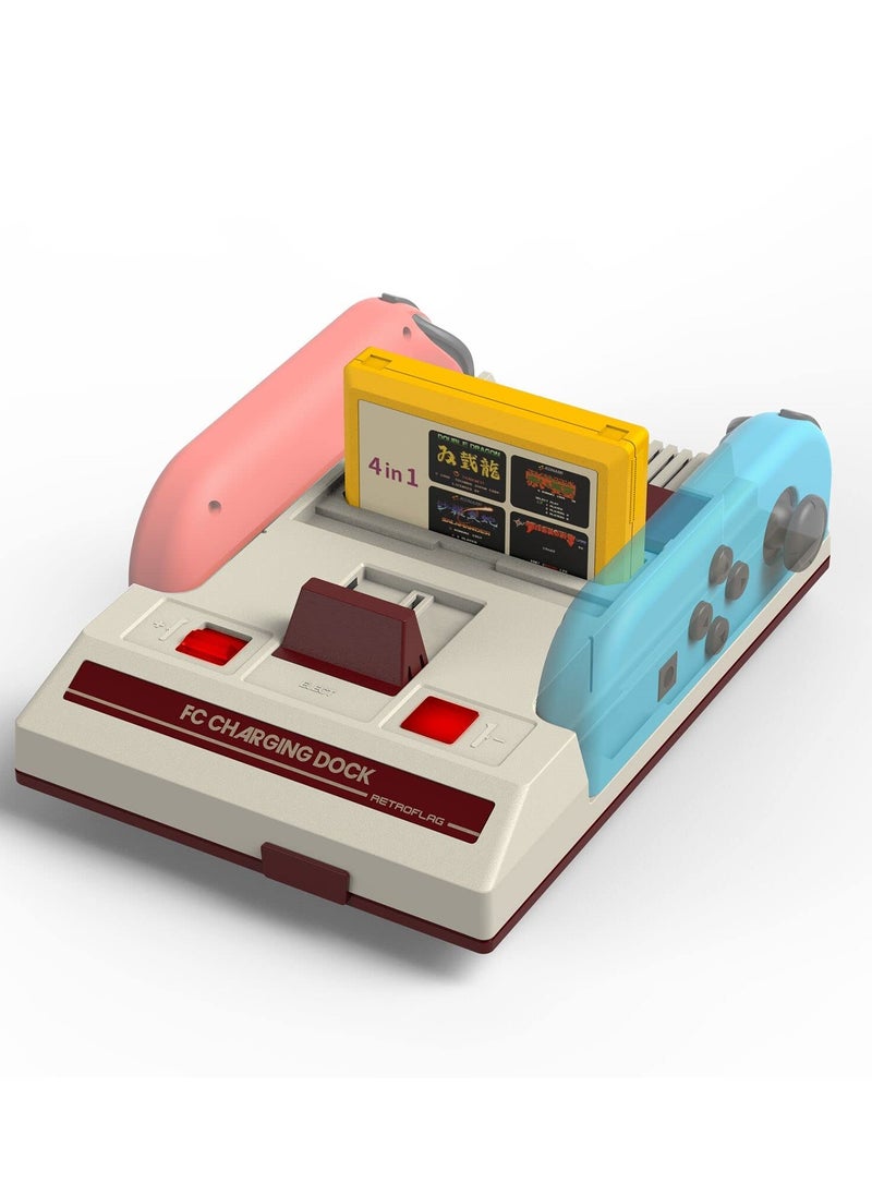 Excefore Charging Station Compatible with Nintendo Switch Joy Con Controllers,Classic Famicom JoyCons Charger Dock Stand for Switch/Switch OLED with Overcharge Protection&Cassette Game Card Storage  - Image 1