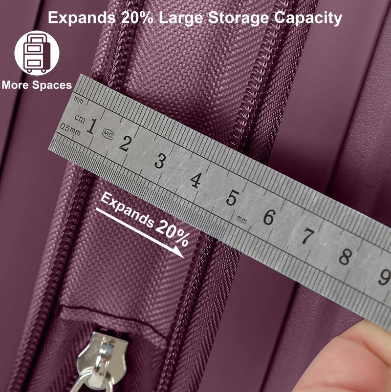 سيناتور Unisex Expandable Hard Case Luggage Lightweight PP Fashion Trolley Luggage with 4 Double Spinner Wheel and Safe Zippers KH1006-Purple - Image 5