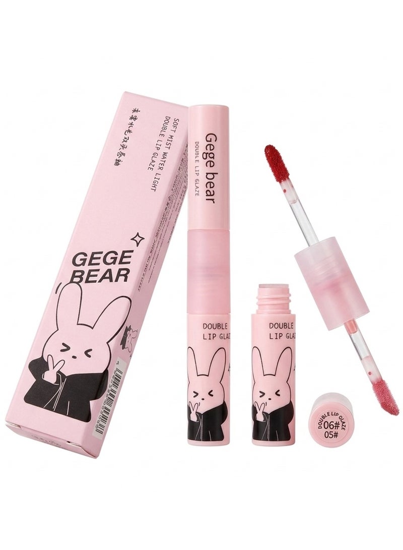 Gege Bear Double Ended Lip Glaze 2 in 1 Matte and Gloss Lip Tint Lightweight Non Sticky Hydrating Lip Makeup for Women 03 Milk Pomelo - Image 1