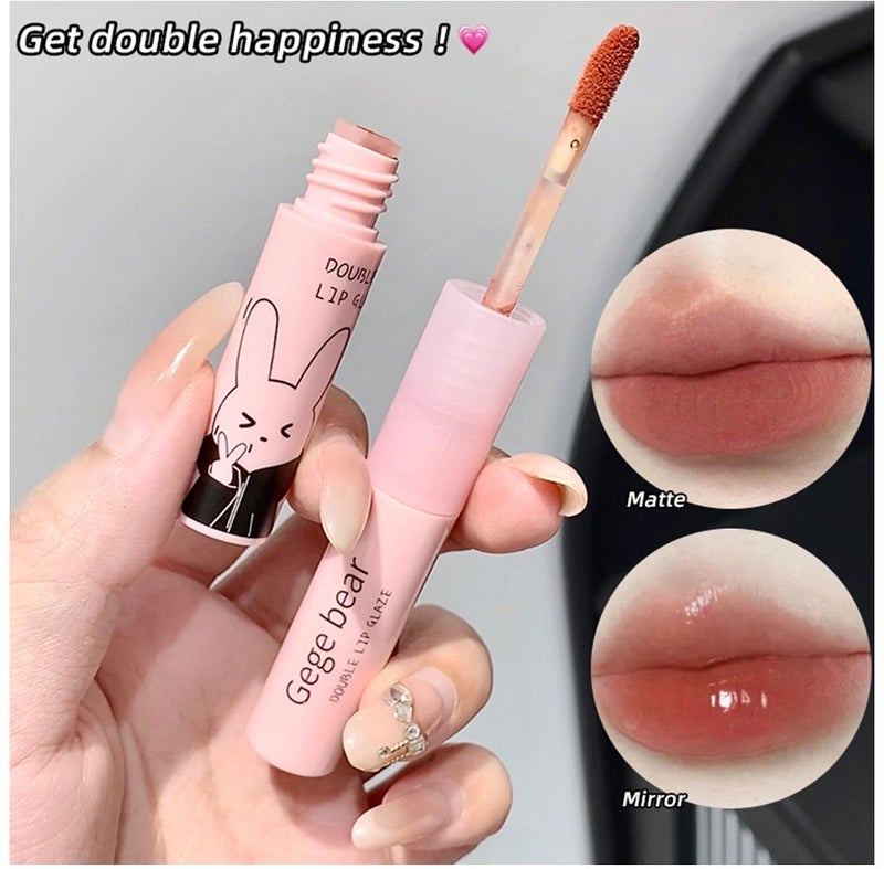 Gege Bear Double Ended Lip Glaze 2 in 1 Matte and Gloss Lip Tint Lightweight Non Sticky Hydrating Lip Makeup for Women 03 Milk Pomelo - Image 2