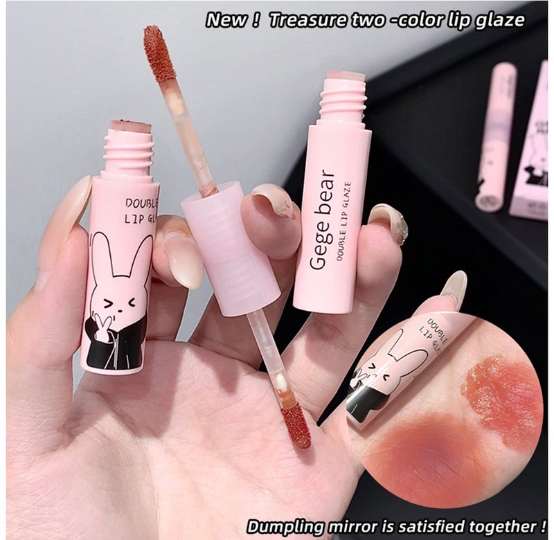 Gege Bear Double Ended Lip Glaze 2 in 1 Matte and Gloss Lip Tint Lightweight Non Sticky Hydrating Lip Makeup for Women 03 Milk Pomelo - Image 3