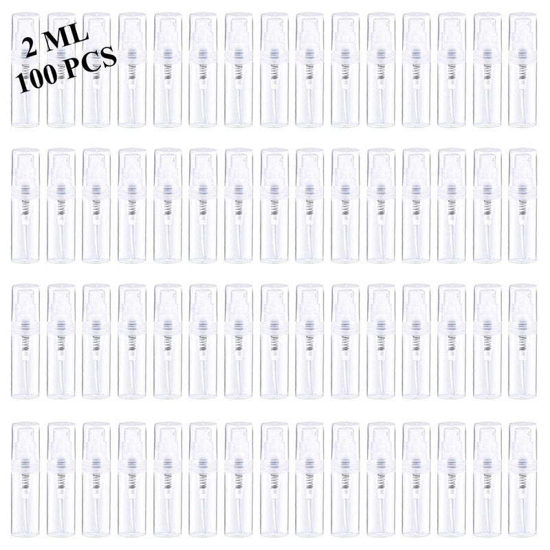 Csdtylh Mini Spray Bottle 100PCS 2ML Clear Plastic Empty Sample Containers Fine Mist Perfume Travel Refillable Spray Bottle Perfume Atomizer Small Travel Size Spray Bottle for Cleaning, Essential Oils - Image 1