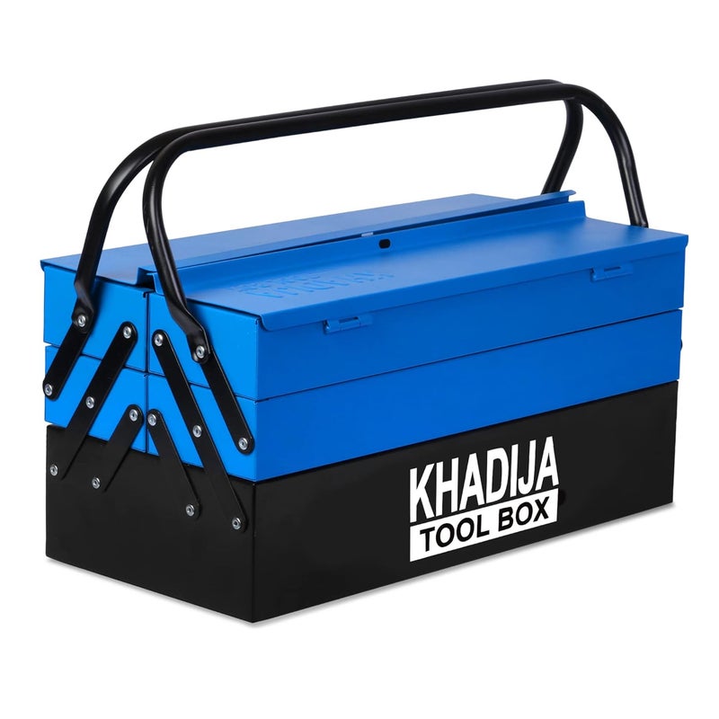 KHADIJA صندوق أدوات محترف كبير بخمسة أقسام بمقبض مزدوج KHADIJA باللون الأسود والأزرق - Image 1
