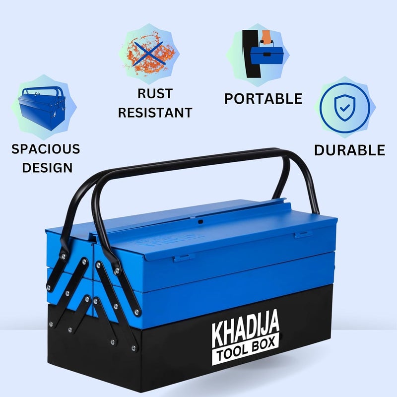 KHADIJA صندوق أدوات محترف كبير بخمسة أقسام بمقبض مزدوج KHADIJA باللون الأسود والأزرق - Image 5