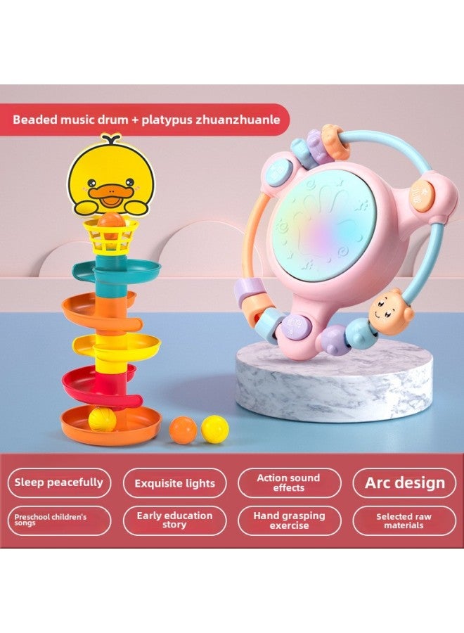 Newborn Baby Toys Educational Early Education Baby Over 6 Months 5 Girls 1 And A Half Years Old 8 Birthday Gift 7 Hand Drum 2-Color:  Beaded Music Drum (battery) + Transfer Music - Image 1
