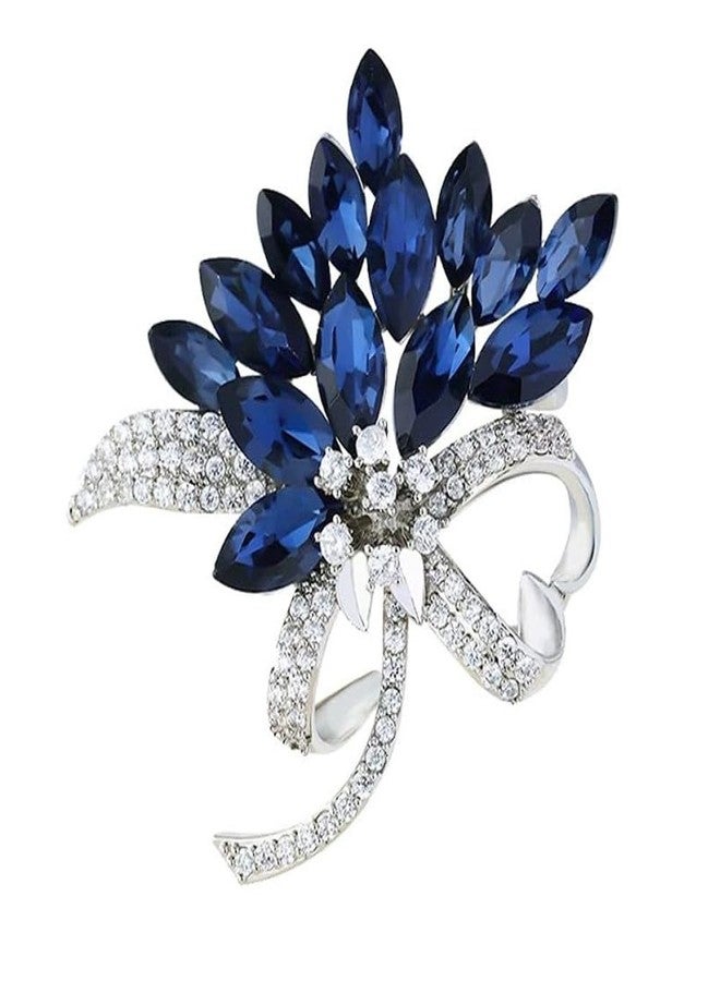 Dtja Lady's Flower Marquise Rhinestone Brooch Wedding Corsage for Women Unisex Fashion Austrian Crystal Cluster Ribbon Bow Bouquet Brooches Pins Elegant Art Deco Dress Accessories Jewelry (Silvery Blue CZ) - Image 1