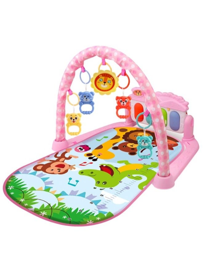 Baby Play Gym Mat for Babies, Kick & Play Piano, Baby Gym Activity Play Mat with Toys & Cushion, Play Piano Activity Center with Music & Lights, Fitness Mat