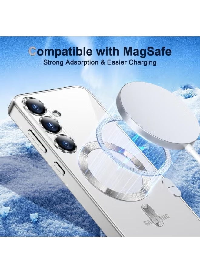 جراب مغناطيسي لهاتف سامسونج جالاكسي A17 5G، متوافق مع MagSafe، مزود بحماية مدمجة لعدسة الكاميرا، غطاء فاخر مطلي بطبقة من مادة TPU الناعمة الشفافة المقاومة للصدمات - فضي - Image 5
