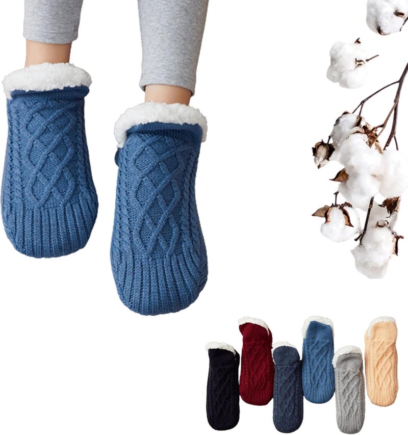 comfrt Mass-Flex New Woven and Velvet Indoor Socks Slippers, Indoor Floor Non-Slip Thermal Socks (M, Blue-1Pair) - Image 1