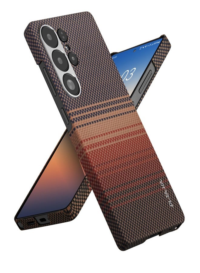 بيتاكا جراب pitaka لهاتف سامسونج جالاكسي S25 ألترا مقاس 6.9 بوصة، متوافق مع MagSafe، جراب نحيف وخفيف الوزن لهاتف سامسونج جالاكسي S25 ألترا، مصنوع من ألياف الأراميد 1500D [نسيج ملموس - غروب الشمس] - Image 1