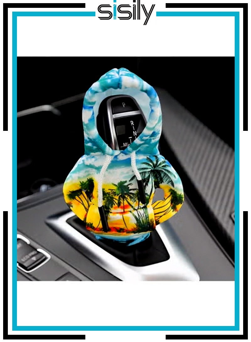 سيسلي قطعة واحدة من غطاء رأس ناقل حركة تروس السيارة، غطاء ناقل حركة تروس السيارة الصغير والمضحك، واقي سترة مقبض ناقل الحركة في الشتاء الدافئ، ملحقات السيارة الداخلية العالمية للديكور (أشجار جوز الهند) - Image 1