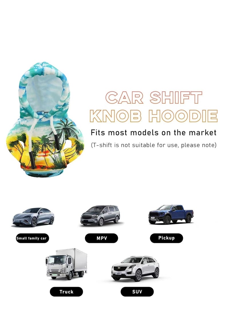 Generic 1pc Car Gear Shift Hoodie, Mini Funny Fashionable Automotive Gear Shifter Cover, Winter Warm Car Shift Knob Sweater Protector, Universal Interior Car Accessories for Decoration (Coconut Trees)  - Image 2
