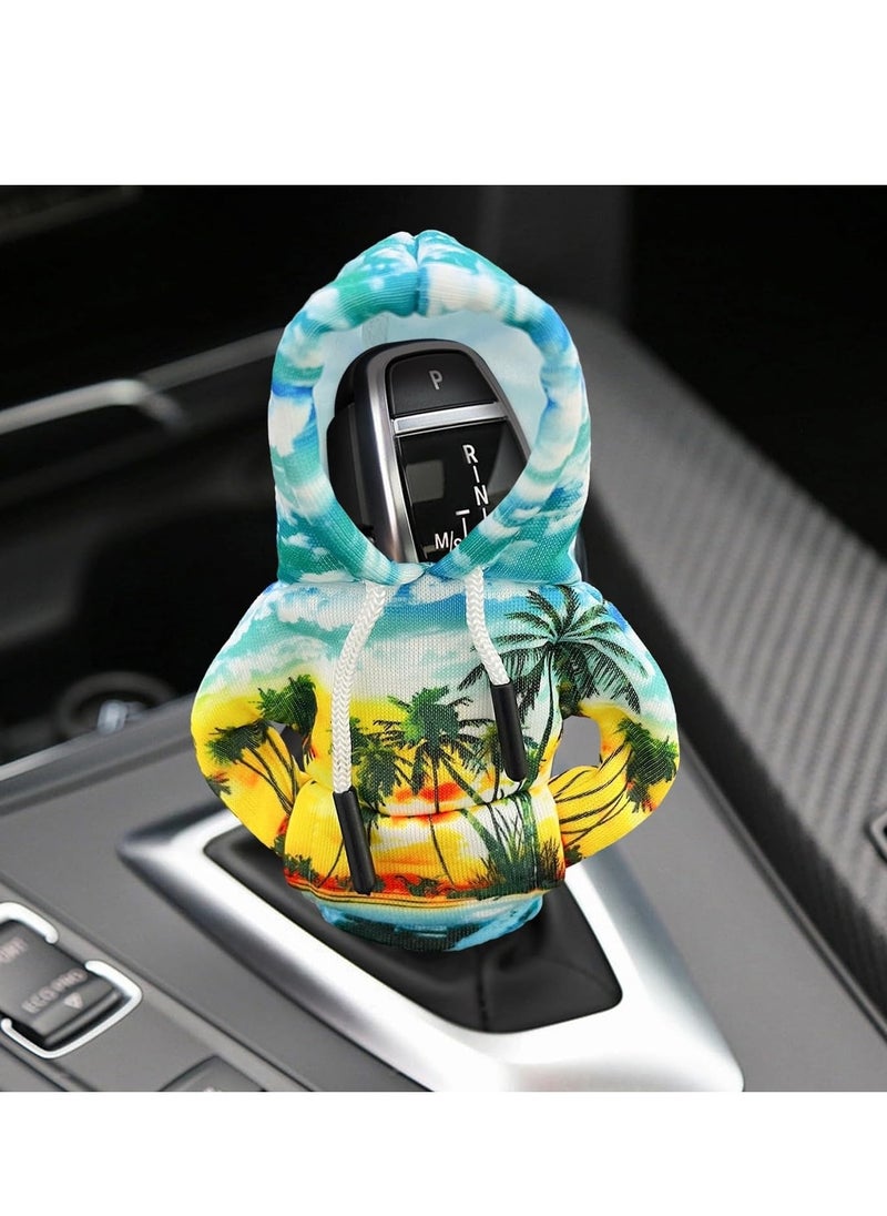 Generic 1pc Car Gear Shift Hoodie, Mini Funny Fashionable Automotive Gear Shifter Cover, Winter Warm Car Shift Knob Sweater Protector, Universal Interior Car Accessories for Decoration (Coconut Trees)  - Image 1