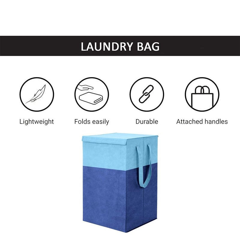 Home Store India Home Store India Folding Laundry Basket for Clothes with Lid Handle Toys Organiser 75 Litre Blue - Image 4