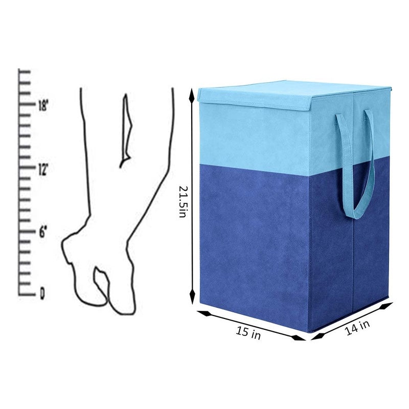 Home Store India Home Store India Folding Laundry Basket for Clothes with Lid Handle Toys Organiser 75 Litre Blue - Image 2