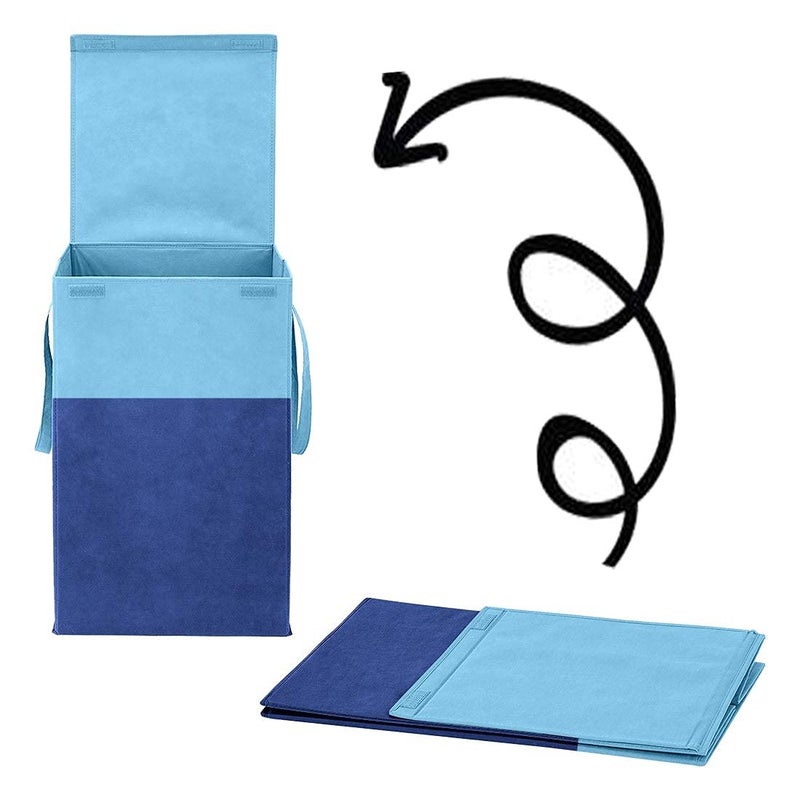 Home Store India Home Store India Folding Laundry Basket for Clothes with Lid Handle Toys Organiser 75 Litre Blue - Image 3