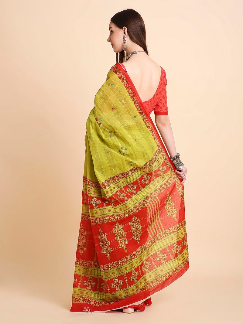 RATAN Pure Cotton Printed Mulmul Saree for Women with Blouse Piece (LAHL-BP-21934_Green) - Image 2