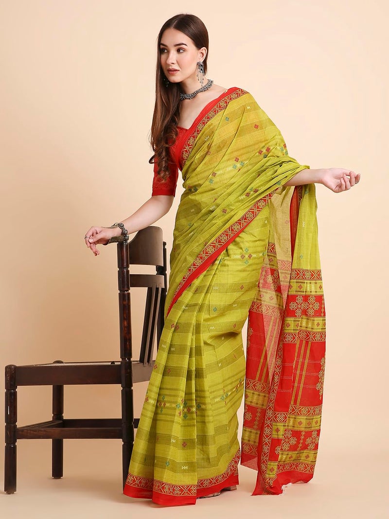 RATAN Pure Cotton Printed Mulmul Saree for Women with Blouse Piece (LAHL-BP-21934_Green) - Image 3