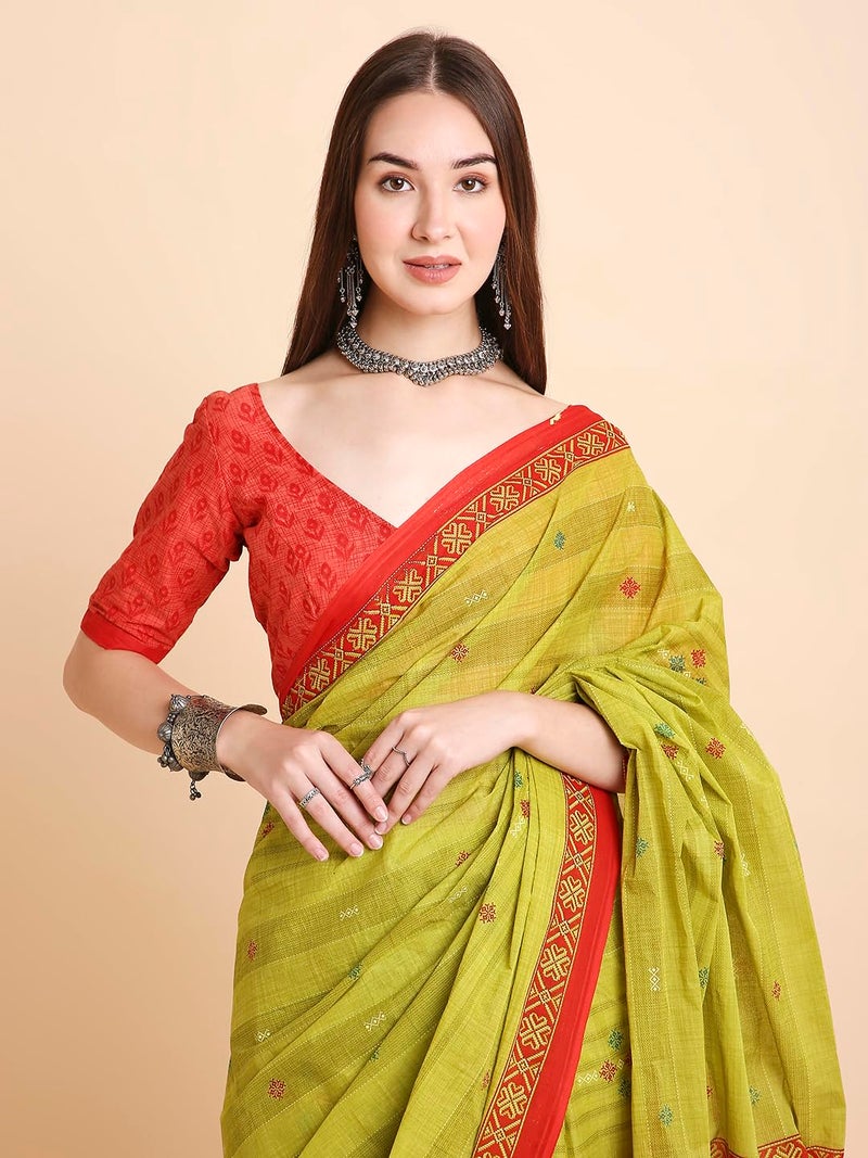 RATAN Pure Cotton Printed Mulmul Saree for Women with Blouse Piece (LAHL-BP-21934_Green) - Image 4