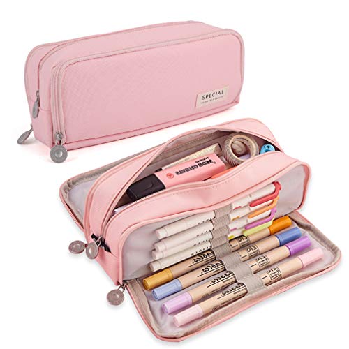 iSuperb Large Pencil Case 3 Compartments Pencil Pouch Big Capacity Pencil Bag for Kids Teen Girls Boys Student School Supplies Oxford Organizer Pen Bag(PINK) - Image 1
