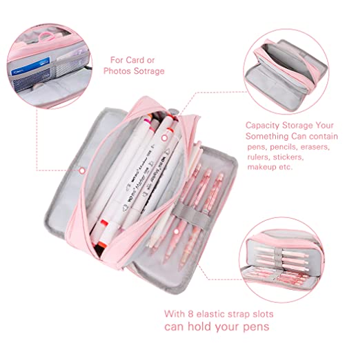 iSuperb Large Pencil Case 3 Compartments Pencil Pouch Big Capacity Pencil Bag for Kids Teen Girls Boys Student School Supplies Oxford Organizer Pen Bag(PINK) - Image 4