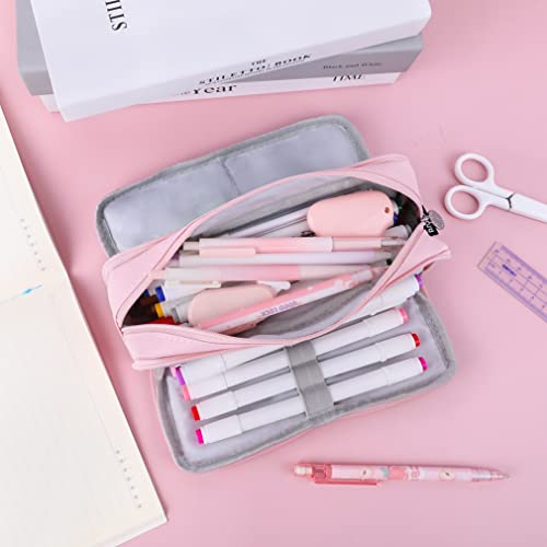iSuperb Large Pencil Case 3 Compartments Pencil Pouch Big Capacity Pencil Bag for Kids Teen Girls Boys Student School Supplies Oxford Organizer Pen Bag(PINK) - Image 3
