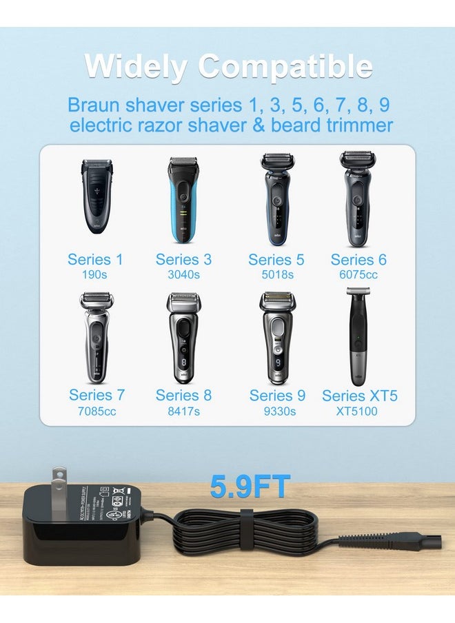 VHBW - Braun Shaver Charger 12V Power Cord For Braun Series 7 9 3 5 1 Xt5 Electric Razor 3040S 340S 9385Cc 370 720 760Cc 790Cc 720S4 7865Cc 9090Cc 9330S 5018S 7020S 9095Cc 3350Cc4 390Cc - Image 1
