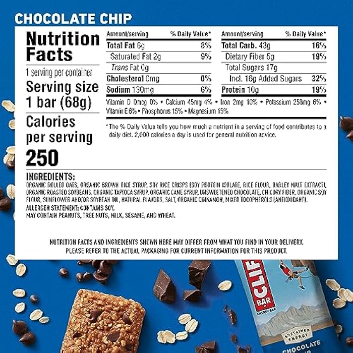 Clif Bar بار كليف - رقائق الشوكولاتة - مصنوع من الشوفان العضوي - 10 جرام بروتين - غير معدّل وراثياً - نباتي - بار الطاقة - 2.4 أونصة (18 عبوة) - Image 2