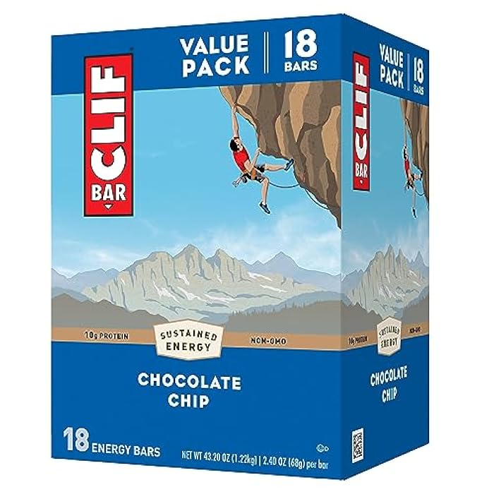 Clif Bar بار كليف - رقائق الشوكولاتة - مصنوع من الشوفان العضوي - 10 جرام بروتين - غير معدّل وراثياً - نباتي - بار الطاقة - 2.4 أونصة (18 عبوة) - Image 1