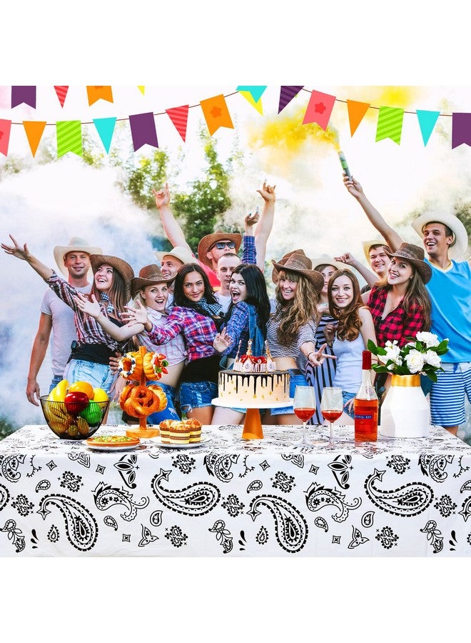 Reginary 4 Pack Western Party Tablecloth Paisley Bandana Table Cover Plastic Rectangle Tablecloth For Western Cowboy Party Themed Party Decorations 54 X 108 Inch (White Black Red Blue) - Image 5