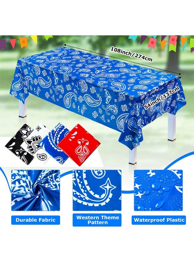 Reginary 4 Pack Western Party Tablecloth Paisley Bandana Table Cover Plastic Rectangle Tablecloth For Western Cowboy Party Themed Party Decorations 54 X 108 Inch (White Black Red Blue) - Image 4