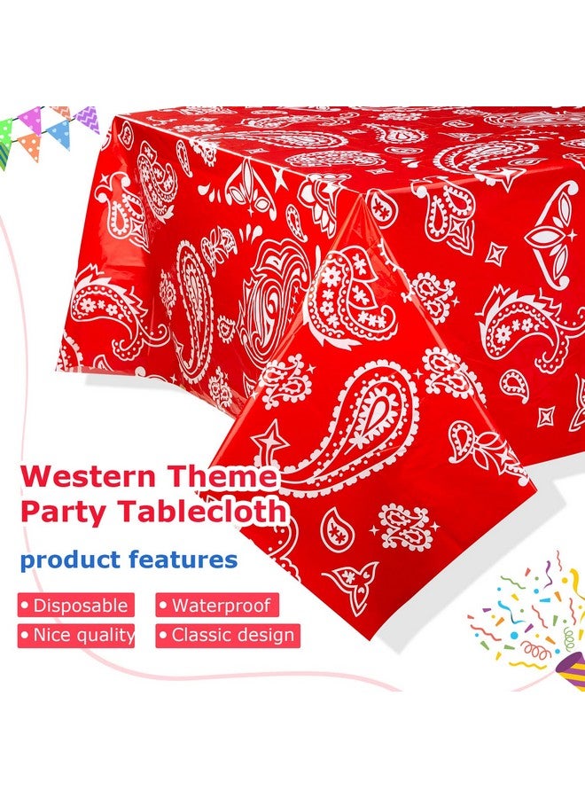 Reginary 4 Pack Western Party Tablecloth Paisley Bandana Table Cover Plastic Rectangle Tablecloth For Western Cowboy Party Themed Party Decorations 54 X 108 Inch (White Black Red Blue) - Image 3