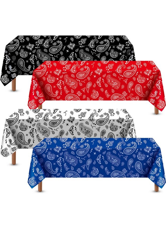 Reginary 4 Pack Western Party Tablecloth Paisley Bandana Table Cover Plastic Rectangle Tablecloth For Western Cowboy Party Themed Party Decorations 54 X 108 Inch (White Black Red Blue) - Image 1