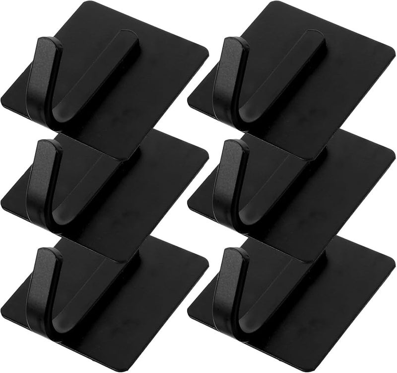 Black Self Adhesive Wall Hooks 6 Pack Strong Mount No Drill Bathroom Kitchen Door Hanger - Image 1