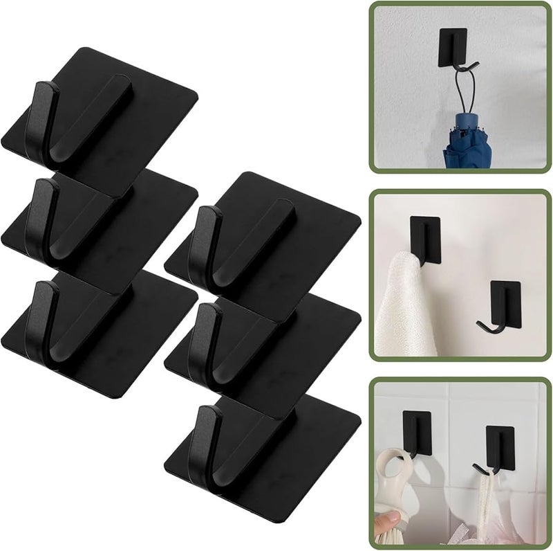Black Self Adhesive Wall Hooks 6 Pack Strong Mount No Drill Bathroom Kitchen Door Hanger - Image 5