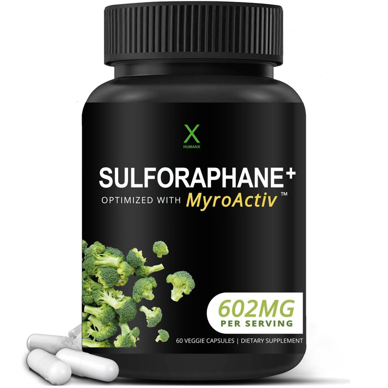 HUMANX Sulforaphane 602mg USA Third Party Tested Sulforaphane with Broccoli Seed Extract Moringa Supports Antioxidant Production Detoxification Cellular Health Broccoli Supplement
