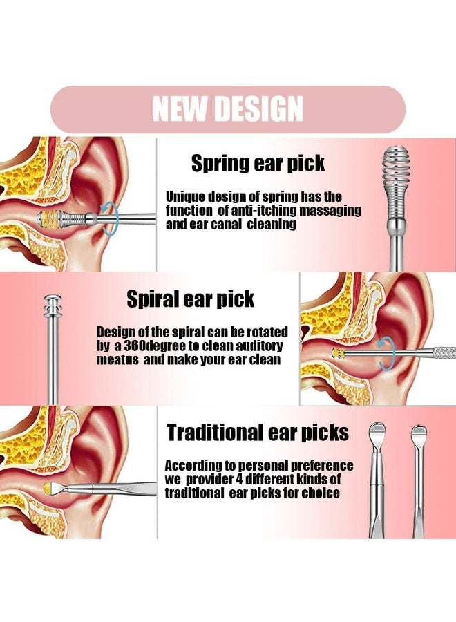 LUMYA 6 Pcs Ear Cleaning Tool Kit,Ear Pick Set, Portable Ear Wax Remover with Storage Case, Spiral Curette, for Adults and Kids, Ideal for Travel and Home Use(Pink) - Image 3