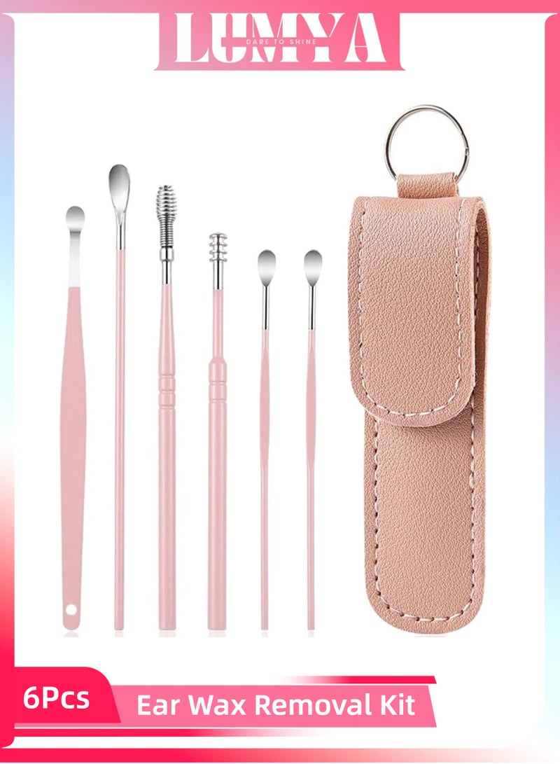 LUMYA 6 Pcs Ear Cleaning Tool Kit,Ear Pick Set, Portable Ear Wax Remover with Storage Case, Spiral Curette, for Adults and Kids, Ideal for Travel and Home Use(Pink) - Image 2