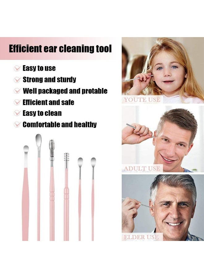 لوميا مجموعة أدوات إزالة شمع الأذن 6 قطع من الفولاذ المقاوم للصدأ مع حقيبة تخزين جلدية، أعواد تنظيف الأذن مع أعواد لولبية وملعقية، أدوات تنظيف آمنة ومضادة للصدأ، محمولة للبالغين والأطفال والرجال والنساء، مثالية للاستخدام في المنزل والسفر (وردي) - Image 5