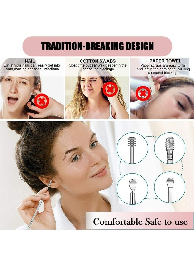 لوميا مجموعة أدوات إزالة شمع الأذن 6 قطع من الفولاذ المقاوم للصدأ مع حقيبة تخزين جلدية، أعواد تنظيف الأذن مع أعواد لولبية وملعقية، أدوات تنظيف آمنة ومضادة للصدأ، محمولة للبالغين والأطفال والرجال والنساء، مثالية للاستخدام في المنزل والسفر (وردي) - Image 4